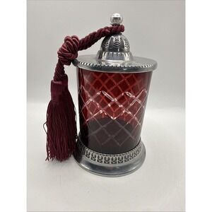 Vintage Hand Cut Crystal Candle Holder with Red Tassel Silver Top And Base